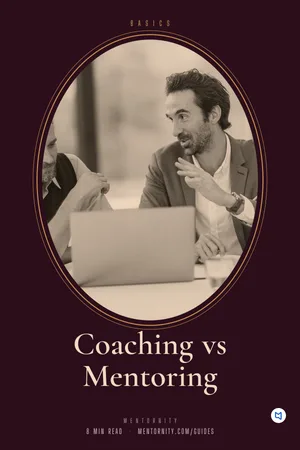 Film-style poster for the guide: Coaching vs Mentoring