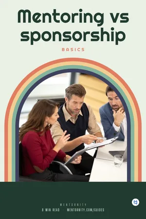 Film-style poster for the guide: Mentoring vs sponsorship