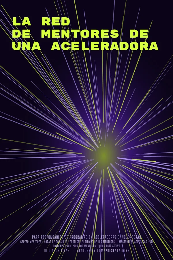 Póster de estilo cinematográfico de la presentación La red de mentores de una aceleradora