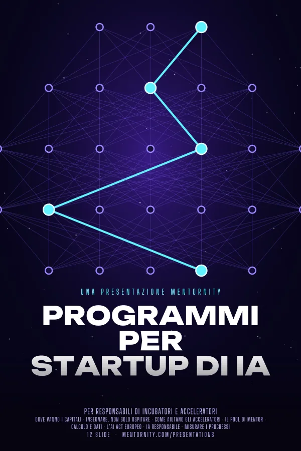 Locandina in stile film della presentazione Programmi per startup di IA