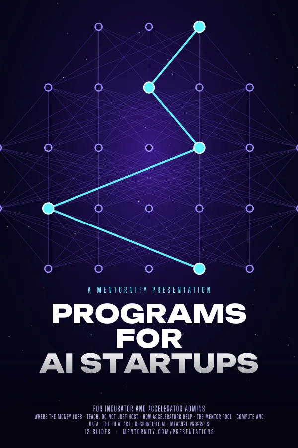 Film-style poster for the Programs for AI Startups presentation