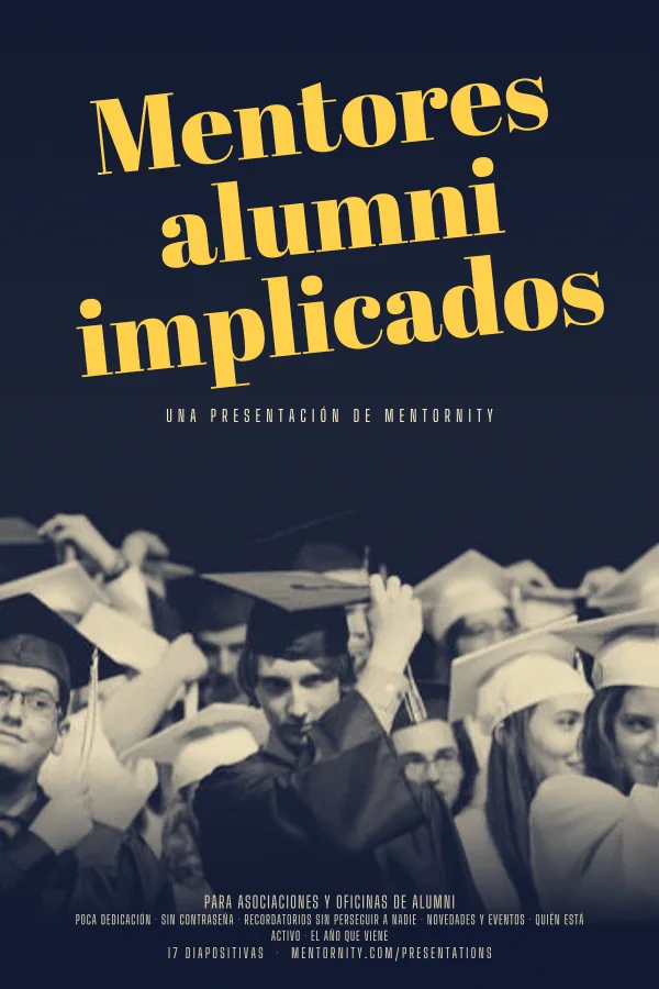 Póster de estilo cinematográfico de la presentación Mentores alumni implicados