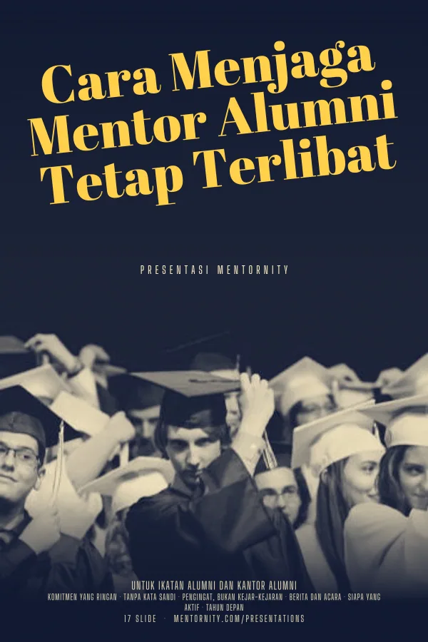 Poster bergaya film untuk presentasi Cara Menjaga Mentor Alumni Tetap Terlibat