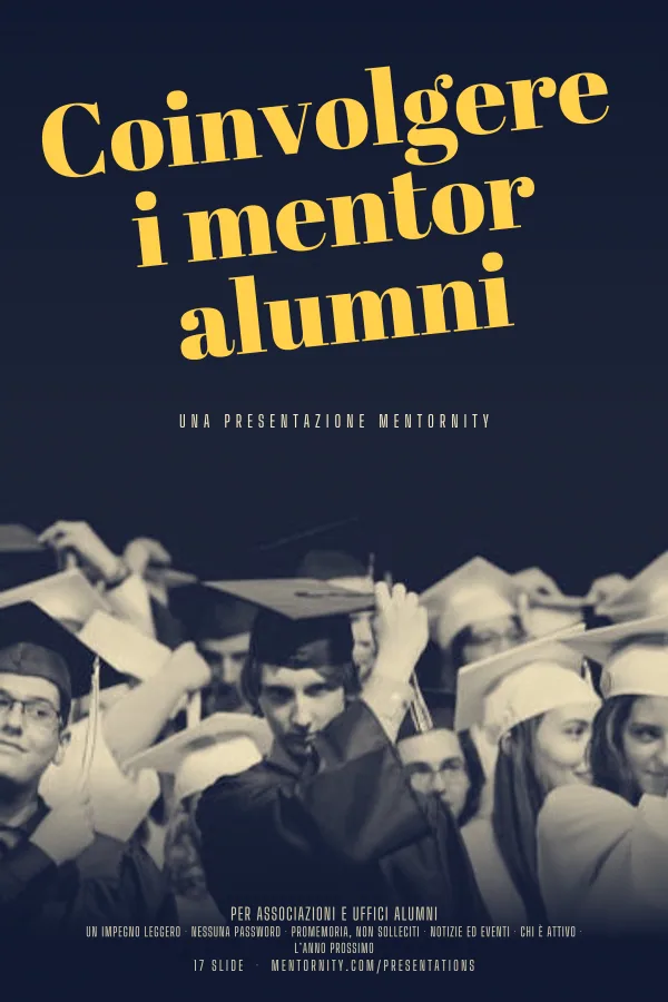 Locandina in stile film della presentazione Coinvolgere i mentor alumni