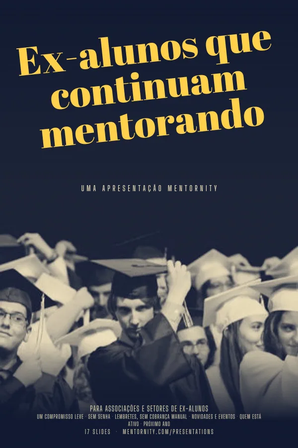 Pôster em estilo de cinema da apresentação Ex-alunos que continuam mentorando