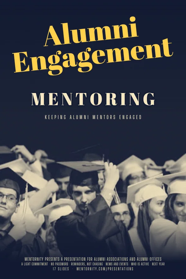 Locandina in stile film della presentazione Coinvolgere i mentor alumni
