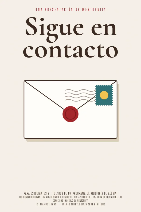 Póster de estilo cinematográfico de la presentación Sigue en contacto