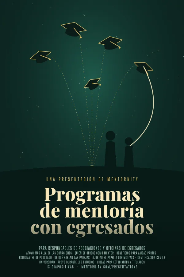 Póster de estilo cinematográfico de la presentación Programas de mentoría con egresados