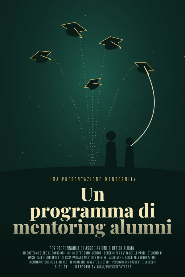 Locandina in stile film della presentazione Un programma di mentoring alumni