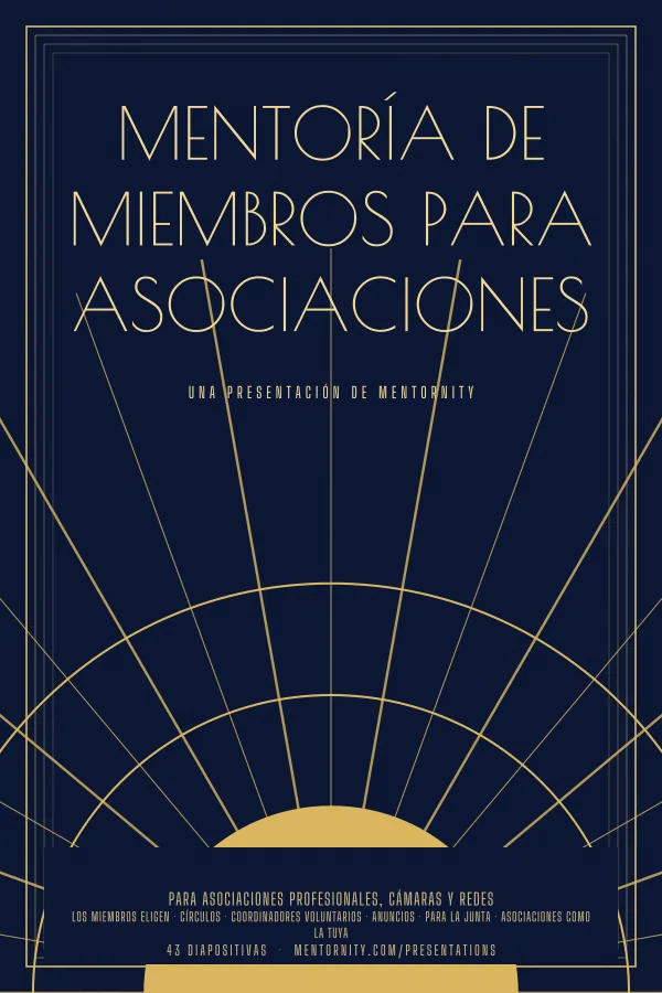 Póster de estilo cinematográfico de la presentación Mentoría de miembros para asociaciones