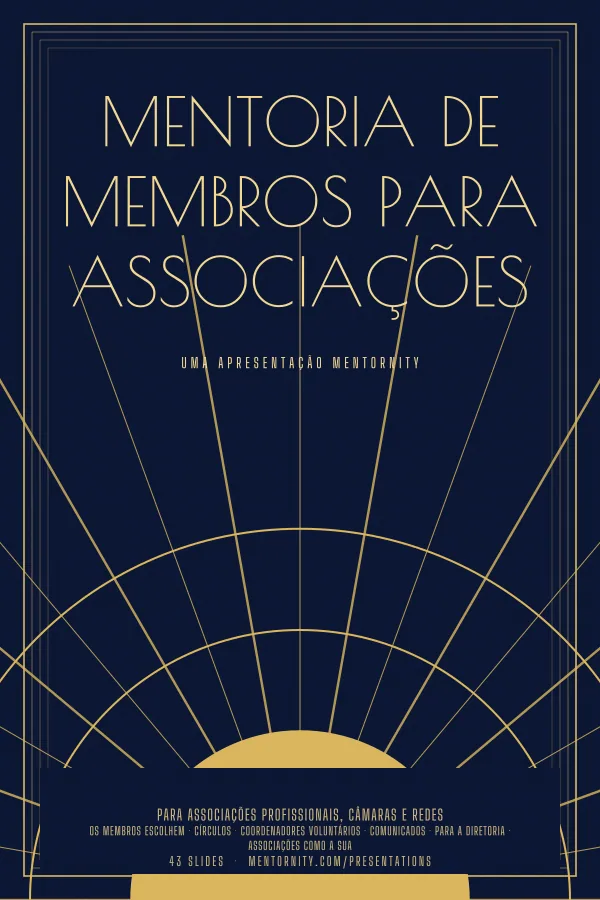 Pôster em estilo de cinema da apresentação Mentoria de membros para associações