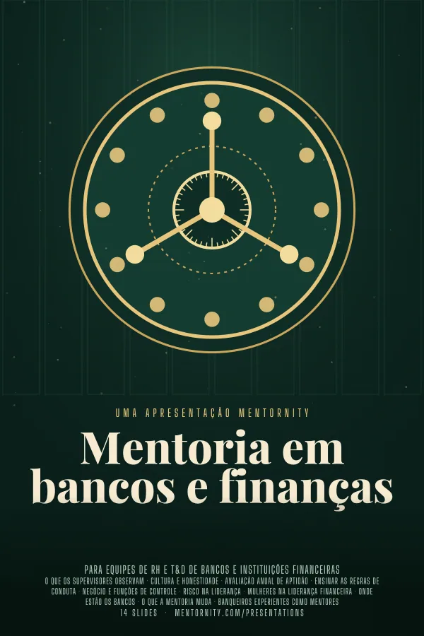 Pôster em estilo de cinema da apresentação Mentoria em bancos e finanças