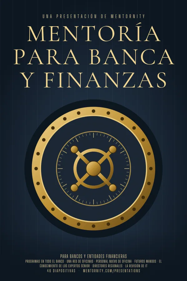 Póster de estilo cinematográfico de la presentación Mentoría para banca y finanzas