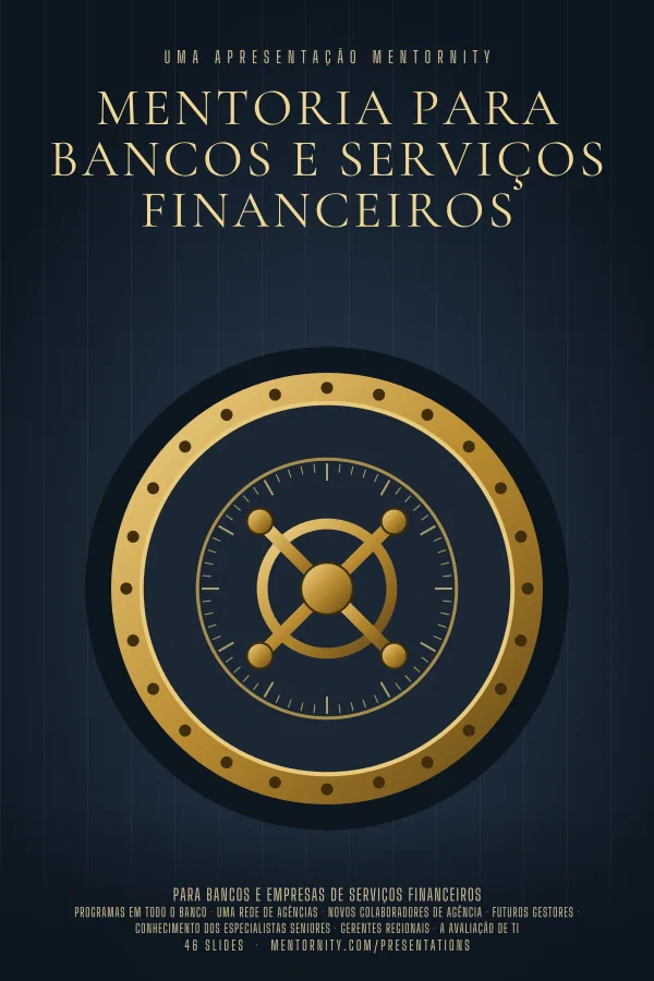 Pôster em estilo de cinema da apresentação Mentoria para bancos e serviços financeiros