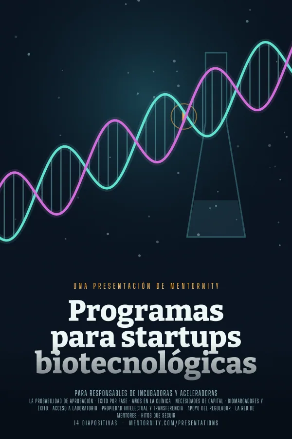 Póster de estilo cinematográfico de la presentación Programas para startups biotecnológicas