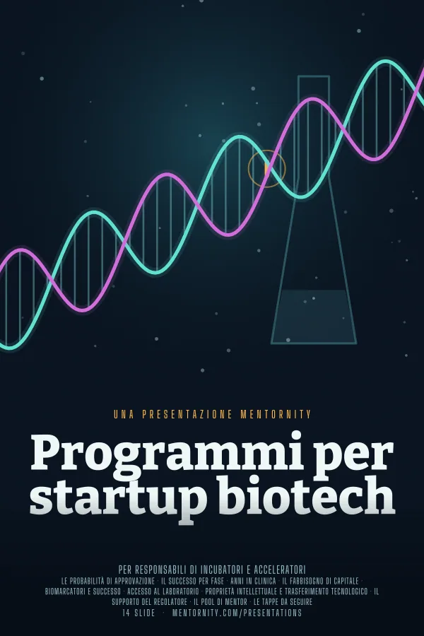 Locandina in stile film della presentazione Programmi per startup biotech