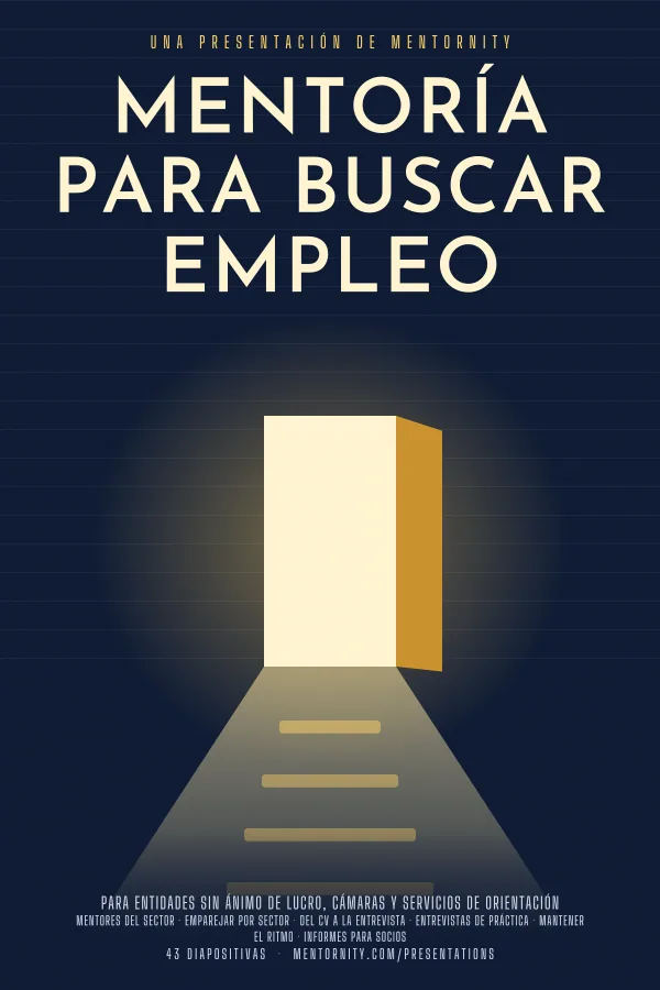 Póster de estilo cinematográfico de la presentación Mentoría para buscar empleo