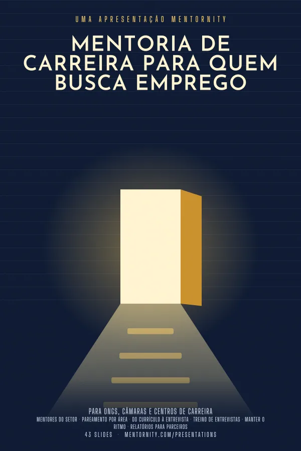 Pôster em estilo de cinema da apresentação Mentoria de carreira para quem busca emprego