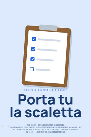 Locandina della presentazione: Guida per coachee: Porta tu la scaletta
