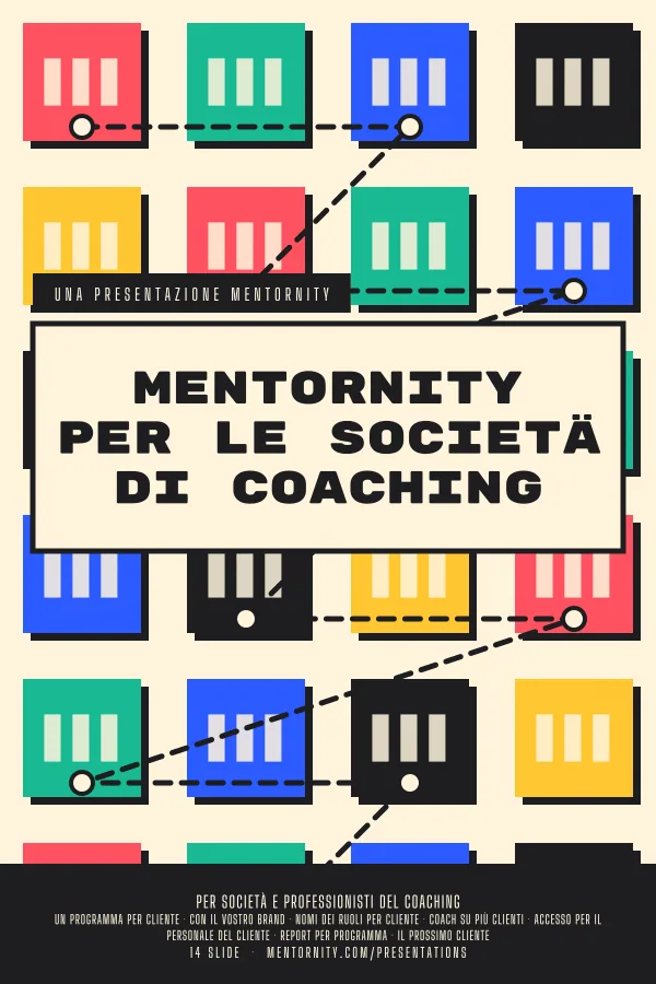 Locandina in stile film della presentazione Mentornity per le società di coaching