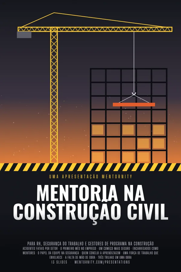 Pôster em estilo de cinema da apresentação Mentoria na construção civil