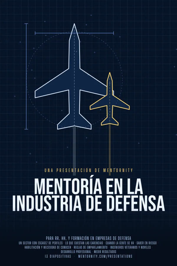Póster de estilo cinematográfico de la presentación Mentoría en la industria de defensa