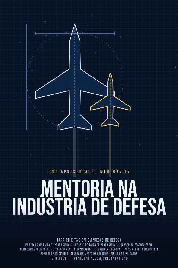 Pôster em estilo de cinema da apresentação Mentoria na indústria de defesa