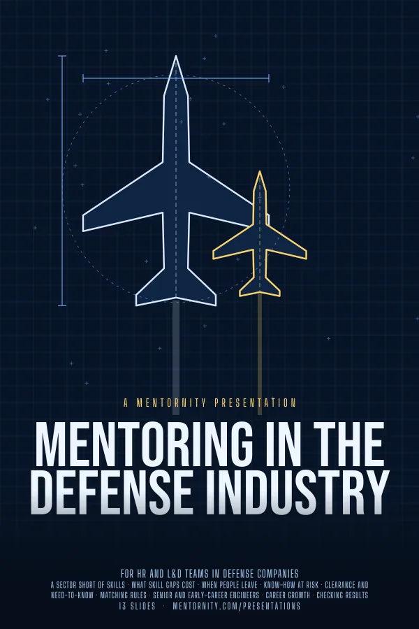 Film-style poster for the Mentoring in the Defense Industry presentation