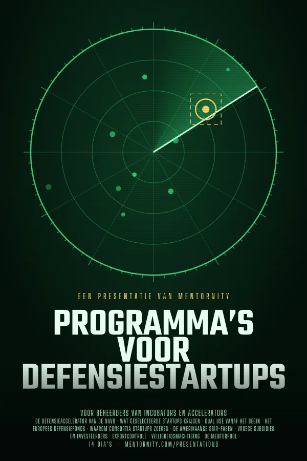Filmposter voor de presentatie Programma’s voor defensiestartups