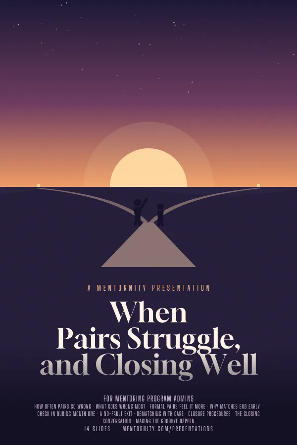 Film-style poster for the When Pairs Struggle, and Closing Well presentation