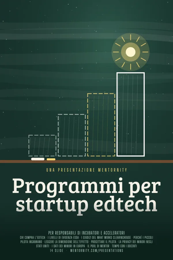 Locandina in stile film della presentazione Programmi per startup edtech