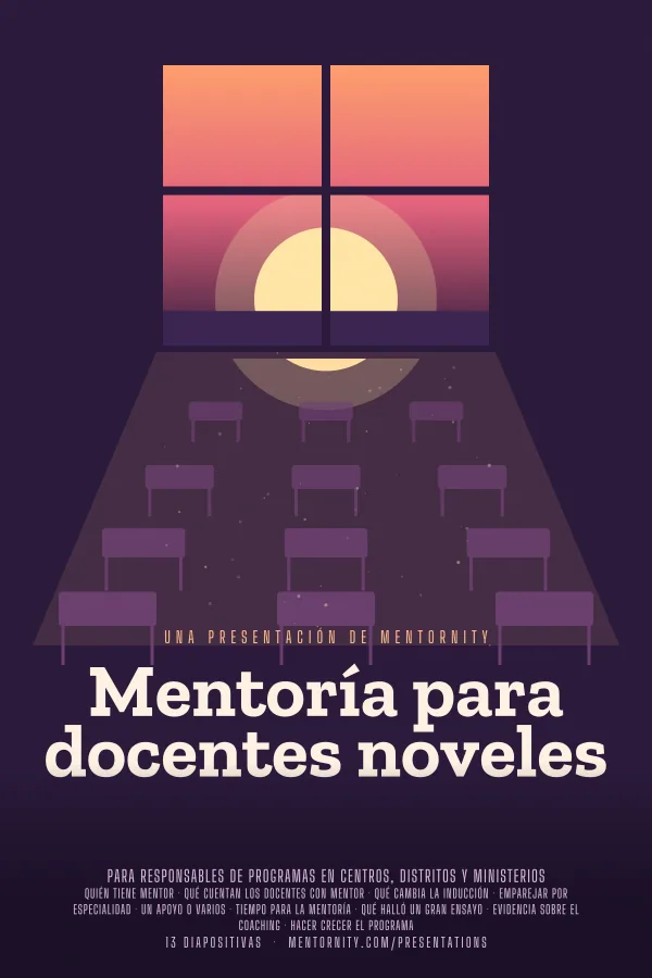Póster de estilo cinematográfico de la presentación Mentoría para docentes noveles