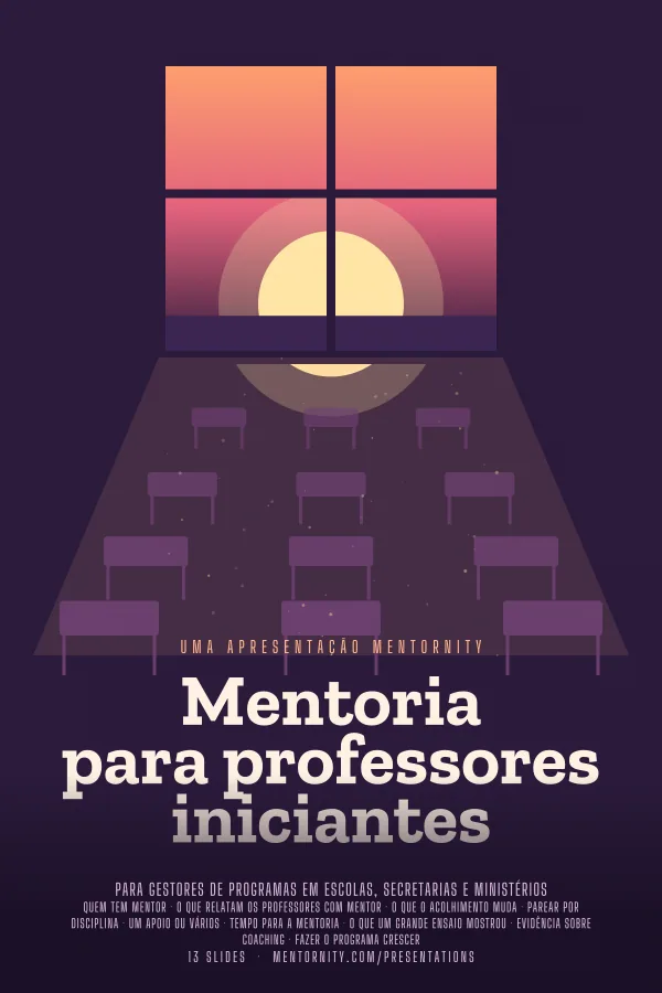 Pôster em estilo de cinema da apresentação Mentoria para professores iniciantes