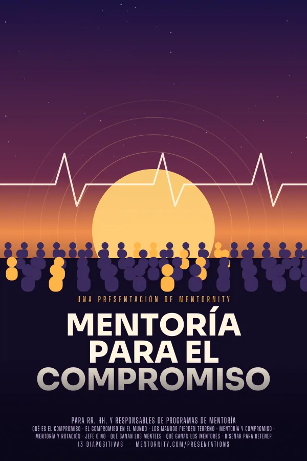 Póster de estilo cinematográfico de la presentación Mentoría para el compromiso