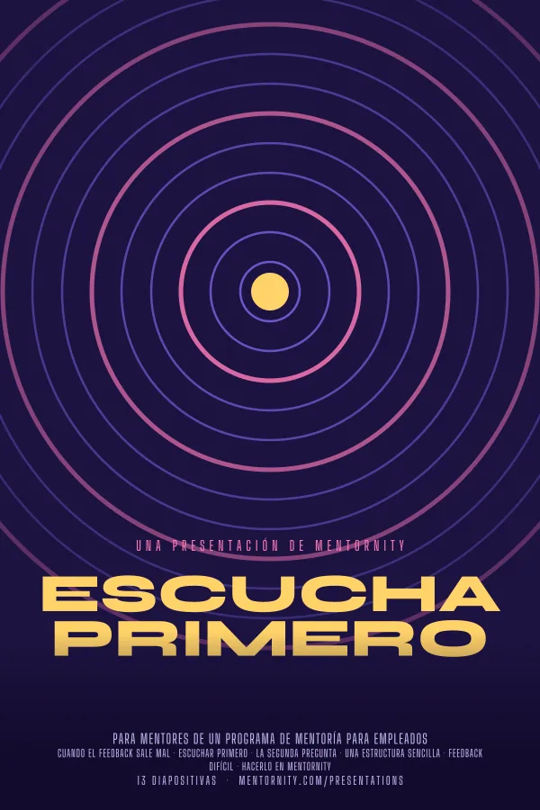 Póster de estilo cinematográfico de la presentación Escucha primero
