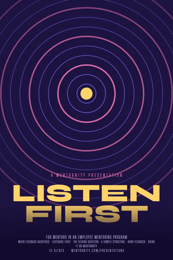 Film-style poster for the Listen First presentation