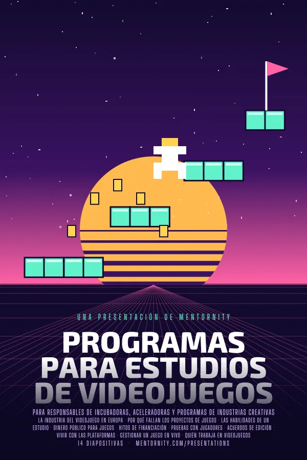 Póster de estilo cinematográfico de la presentación Programas para estudios de videojuegos