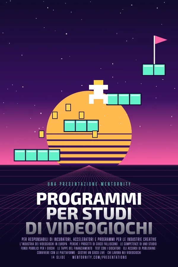 Locandina in stile film della presentazione Programmi per studi di videogiochi