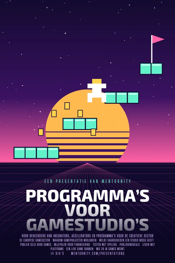 Filmposter voor de presentatie Programma’s voor gamestudio’s