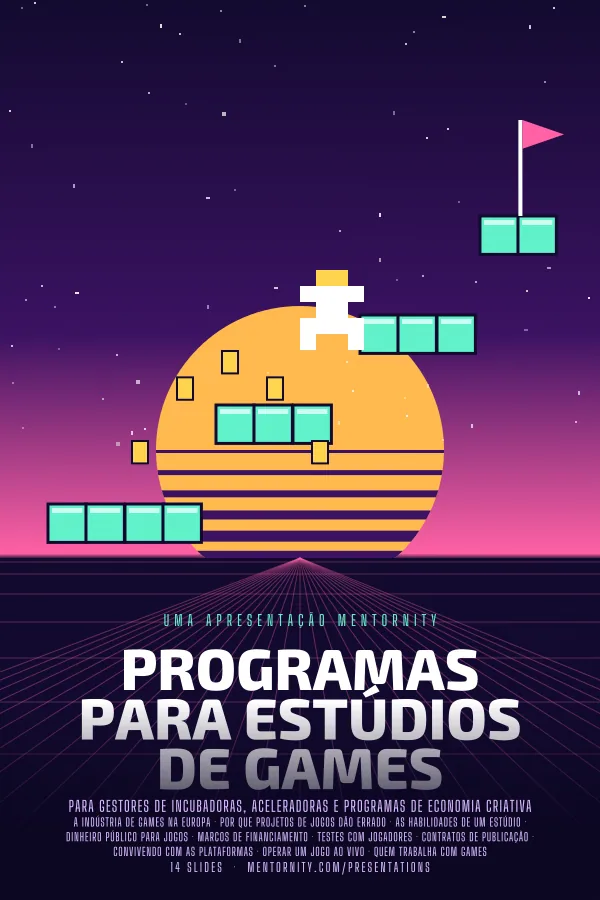 Pôster em estilo de cinema da apresentação Programas para estúdios de games