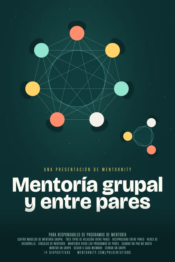 Póster de estilo cinematográfico de la presentación Mentoría grupal y entre pares