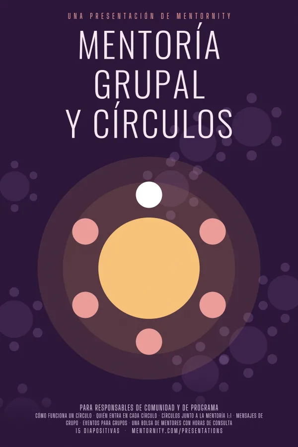 Póster de estilo cinematográfico de la presentación Mentoría grupal y círculos