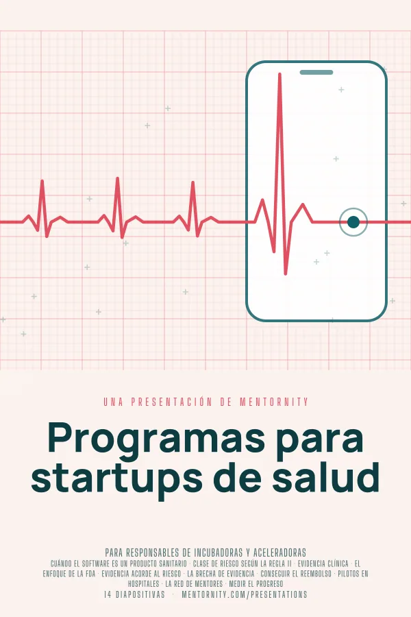 Póster de estilo cinematográfico de la presentación Programas para startups de salud