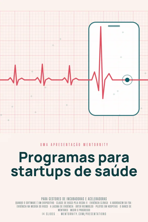 Pôster em estilo de cinema da apresentação Programas para startups de saúde
