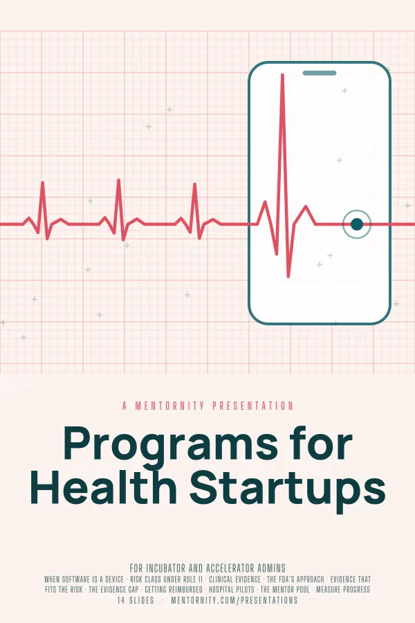 Film-style poster for the Programs for Health Startups presentation