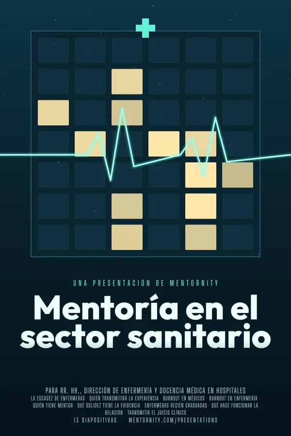 Póster de estilo cinematográfico de la presentación Mentoría en el sector sanitario