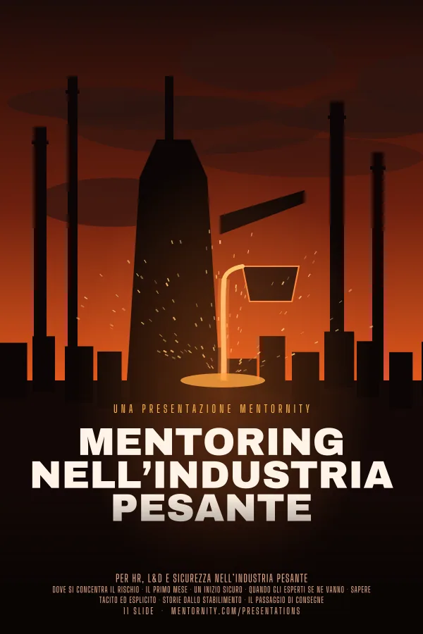 Locandina in stile film della presentazione Mentoring nell’industria pesante