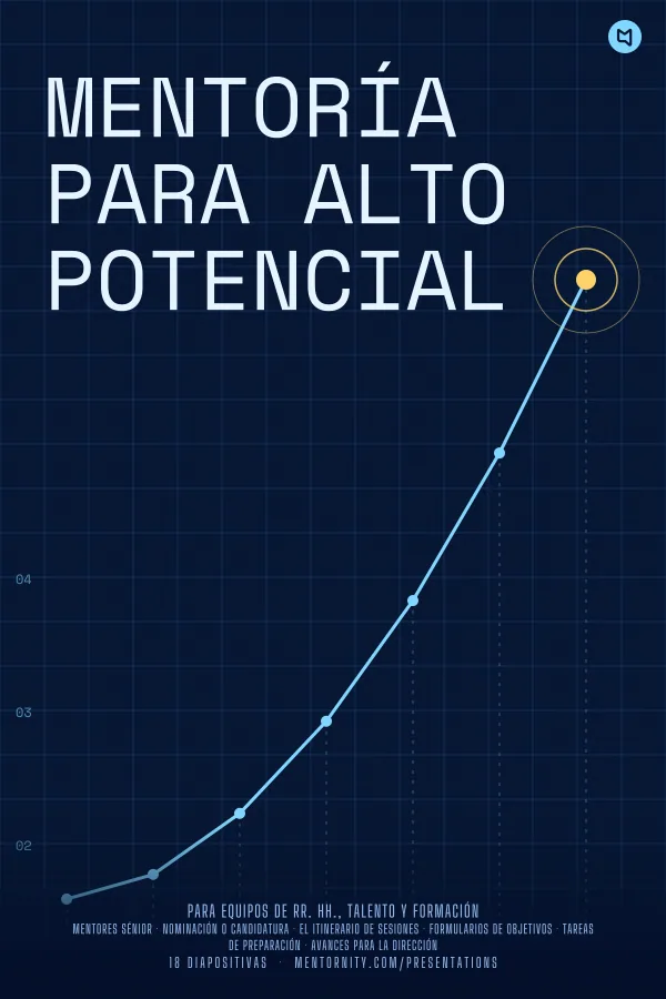 Póster de estilo cinematográfico de la presentación Mentoría para alto potencial