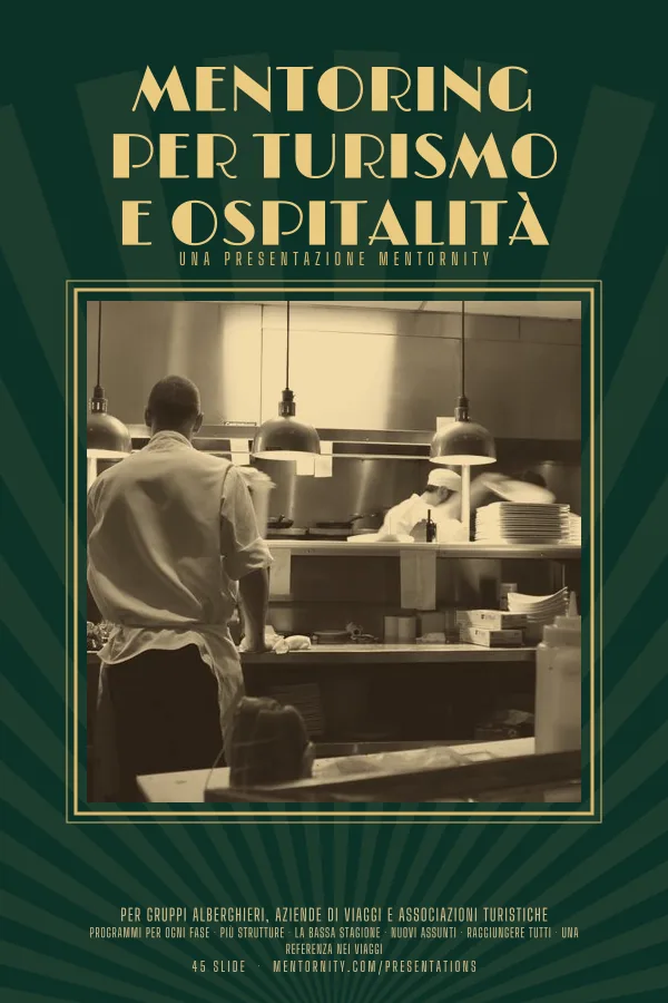 Locandina in stile film della presentazione Mentoring per turismo e ospitalità