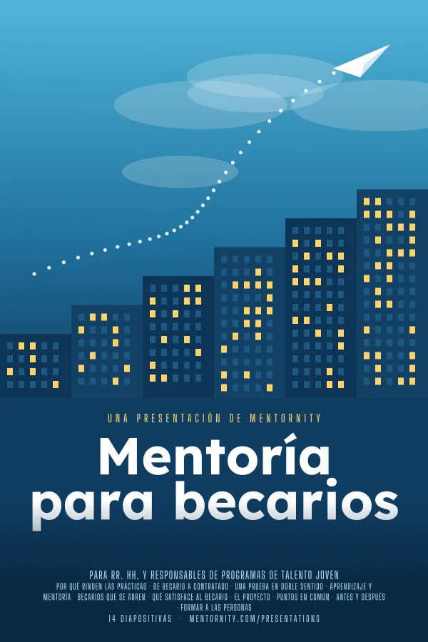 Póster de estilo cinematográfico de la presentación Mentoría para becarios